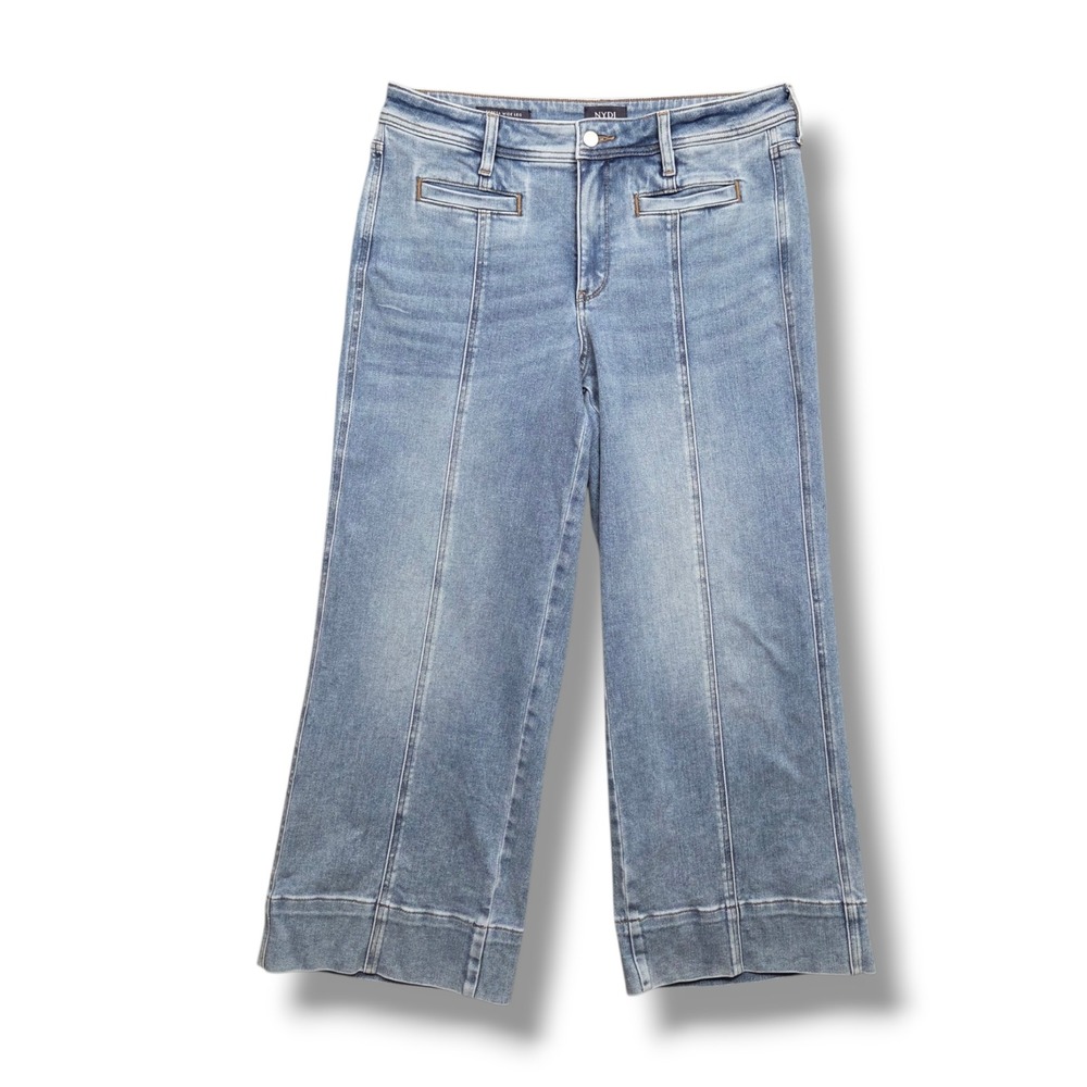 NYDJ Teresa Wide Leg Jeans Womens 12 Mist Springs Lift Tuck High Rise Stretch